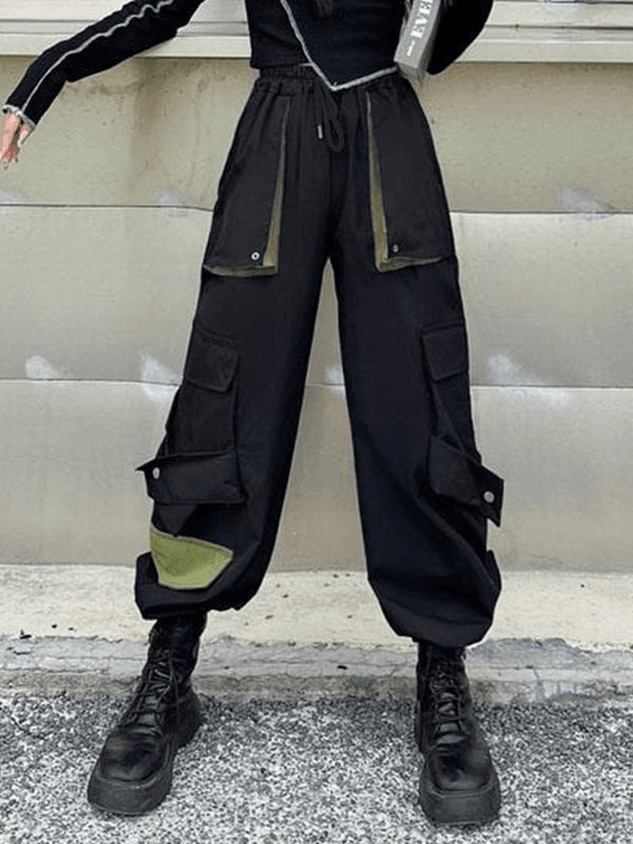 Pocket Patched Drawstring Cargo Pants