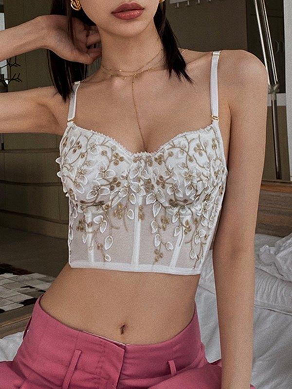 2024 Vintage Lace Embroidery Bustier White S in Tops&Tees Online Store