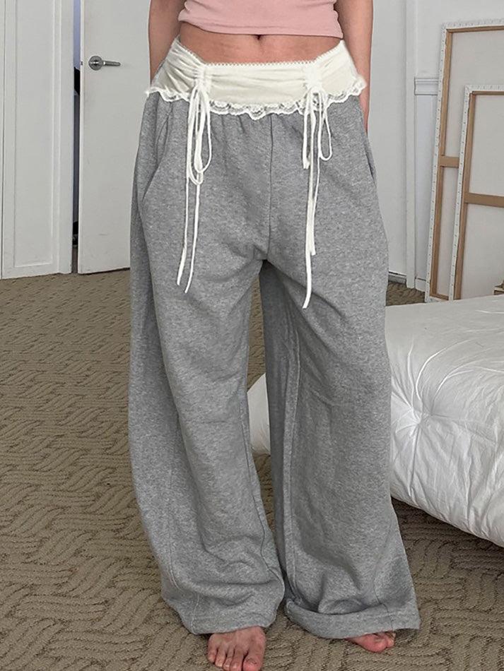 Lace Drawstring Tie Casual Pants