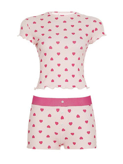 Heart Print Contrast Rolled-Hem Two-Piece Set