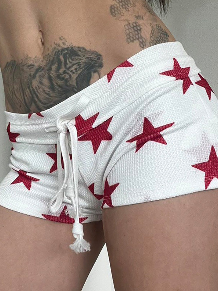 Star Print Drawstring Low-Waist Shorts