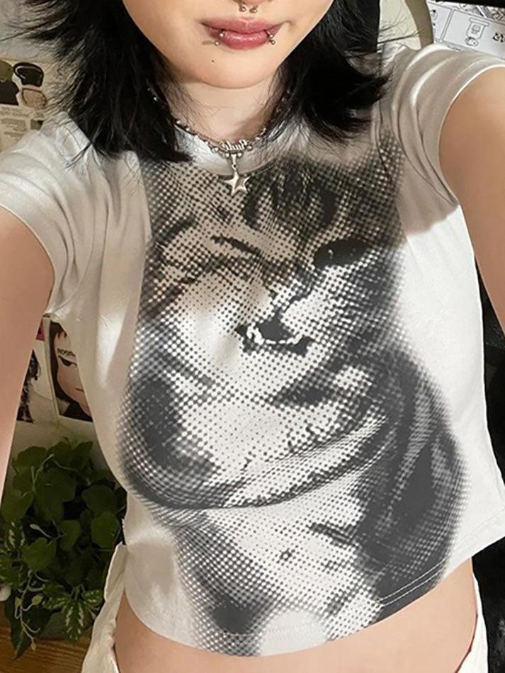 Cat Print Short Sleeve Tee