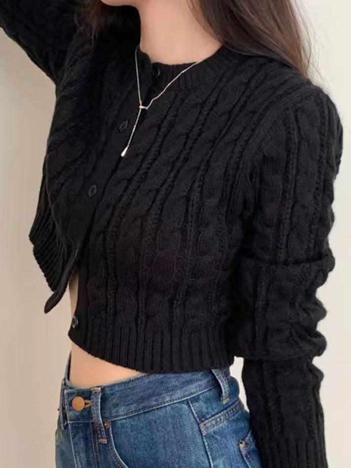 Solid Short Cable Knit Cardigan