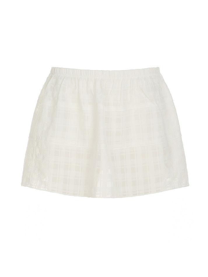 Plaid Mesh Patchwork Solid Color Mini Skirt