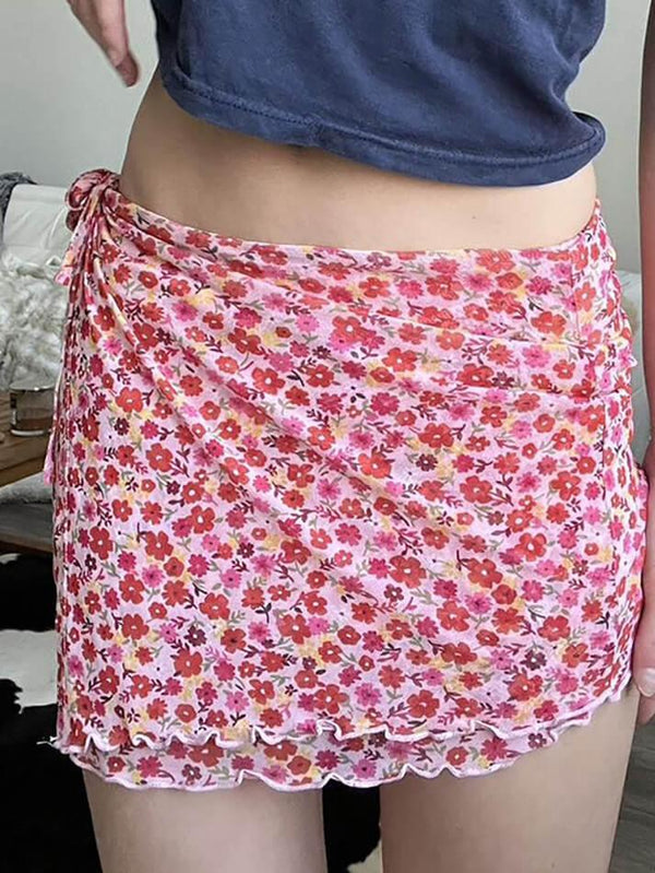 Floral Strappy Low Waisted Skirt - AnotherChill