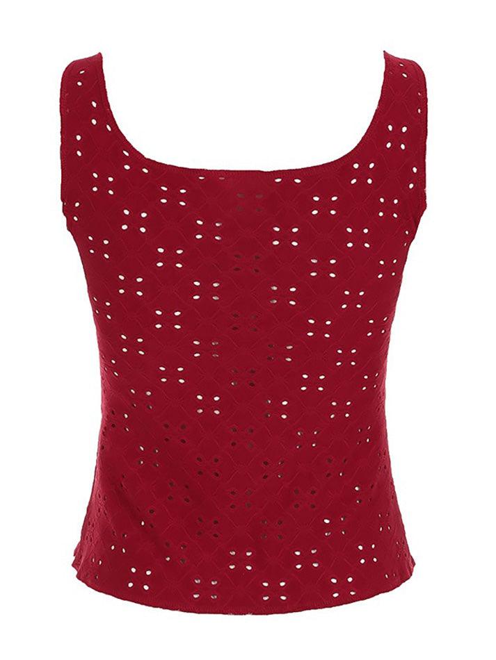 Hollow-Out Tie Textured Tank Top