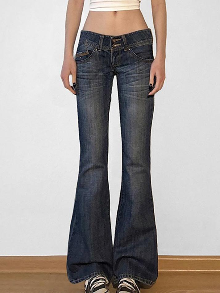 Low Rise Washed Flared Jeans