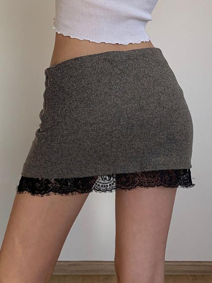 Lace Contrast Low-Rise Mini Skirt