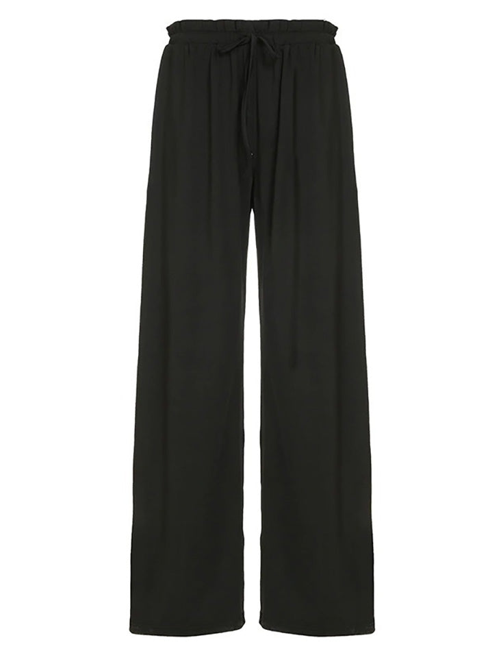 Solid Low-Waist Drawstring Loose Pants