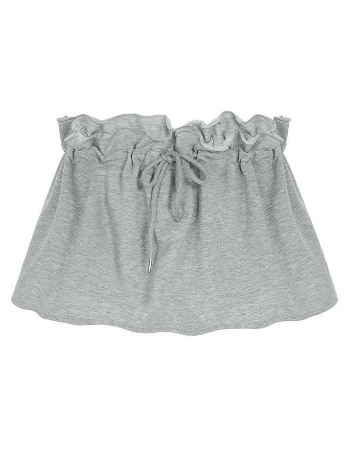 Basic Gray Drawstring Ruffle Trim Mini Skirt