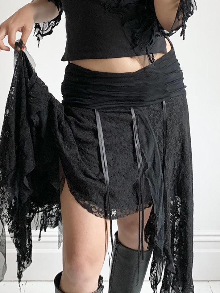 Irregular Hem Design With Wavy Edge Lace Splicing Skirts - AnotherChill