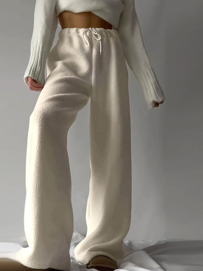 Drawstring Wide Leg Teddy Fleece Pants