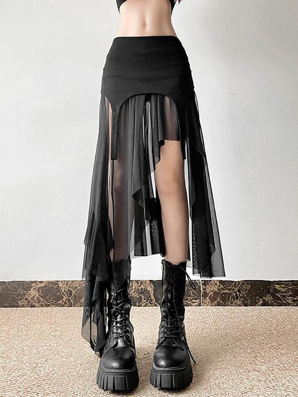 Goth Asymmetrical Mesh Mini Skirt - AnotherChill