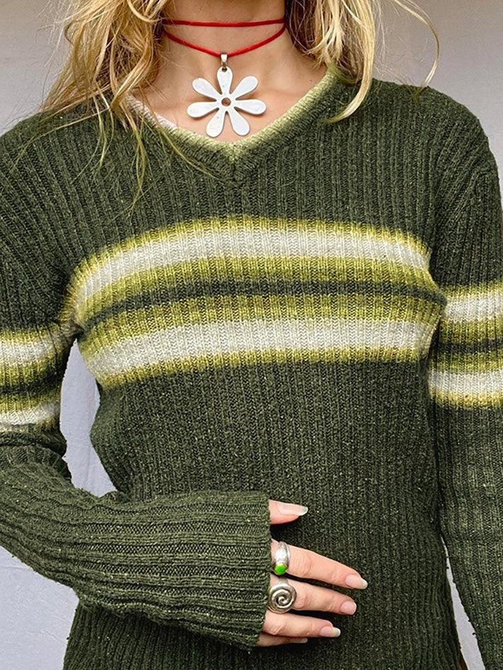 Vintage V-Neck Striped Sweater