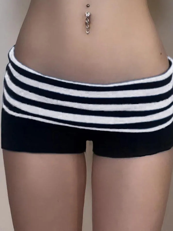 Contrast Stripe Foldover Low Waist Shorts