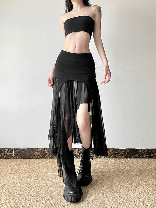 Goth Asymmetrical Mesh Mini Skirt - AnotherChill