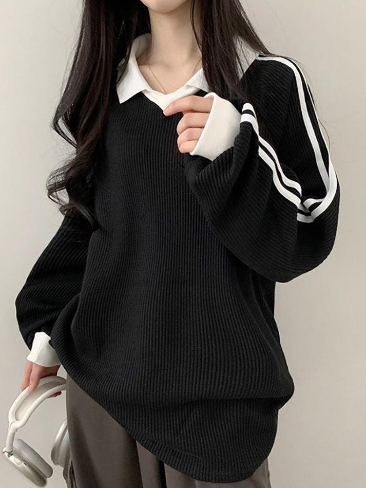 Contrast Color Casual Pullover Sweatshirt