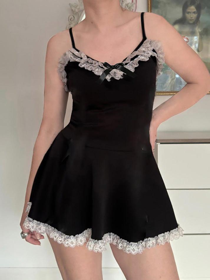 Lace Trim Bow Front Cami Dress