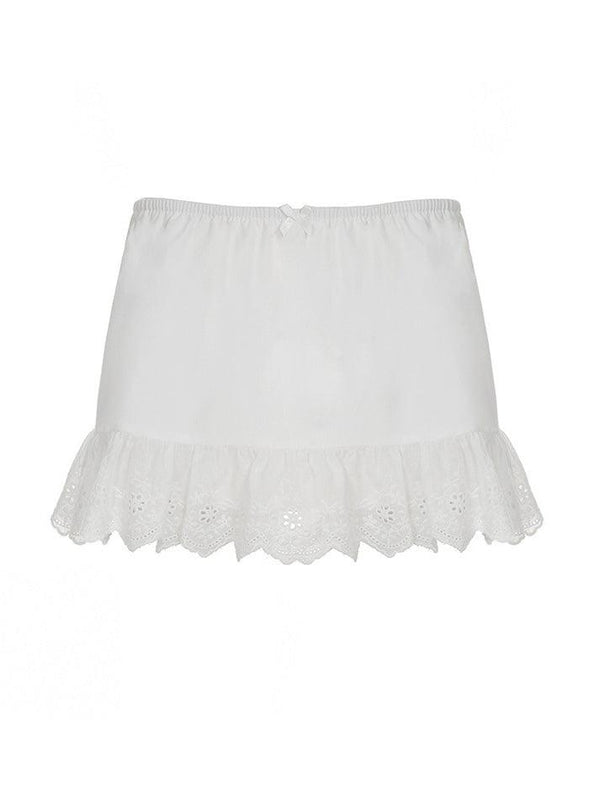 White Lace Hollow Mini Skirt