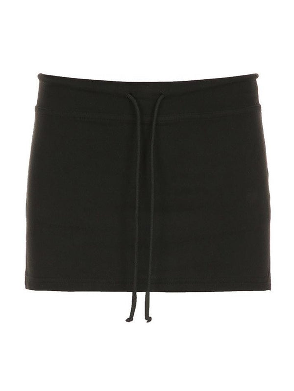 Drawstring Slit Solid Color Mini Skirt