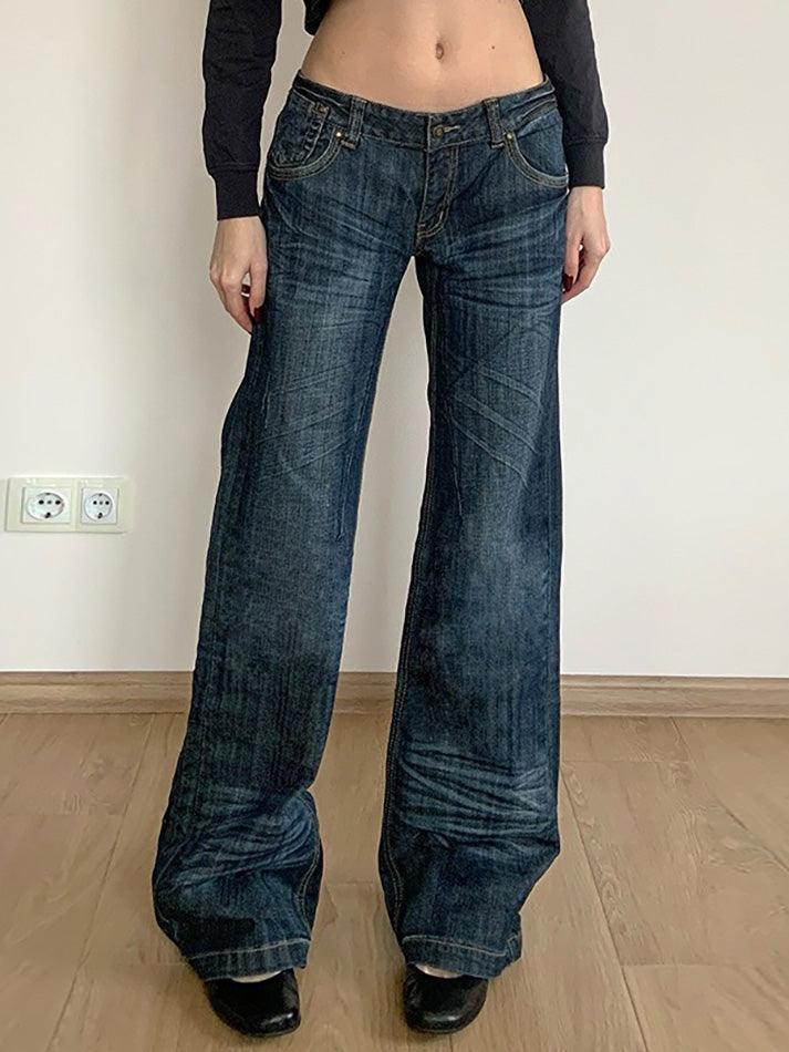 Vintage Washed Ruched Loose Low-Waist Jeans