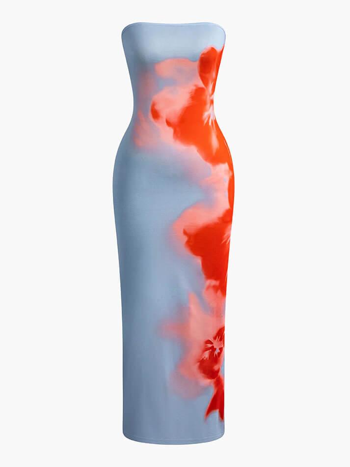 Flower Print Slit Maxi Dress - AnotherChill