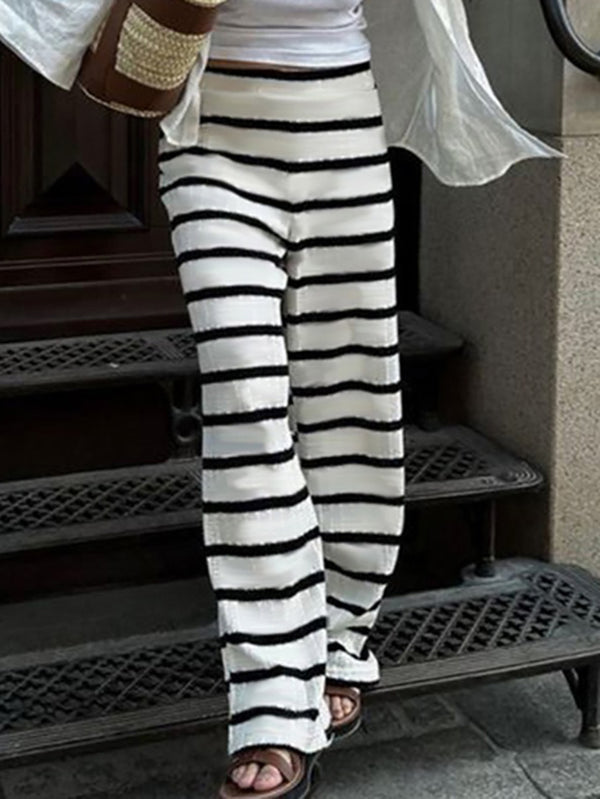 Basic Striped Knit Straight-Leg Pants