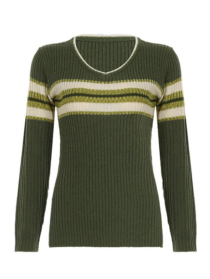 Vintage V-Neck Striped Sweater