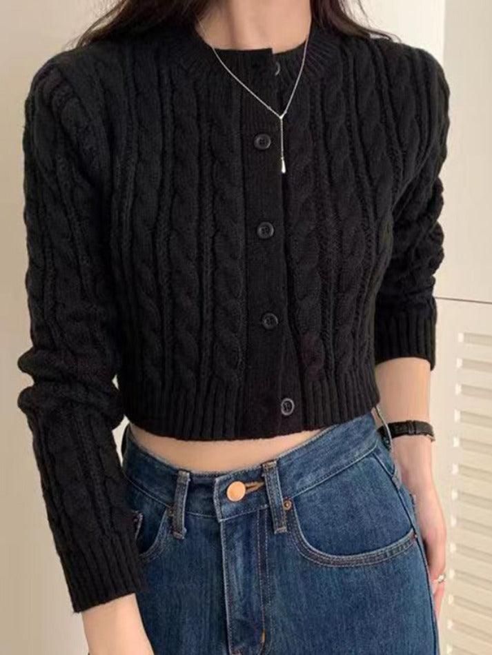 Solid Short Cable Knit Cardigan