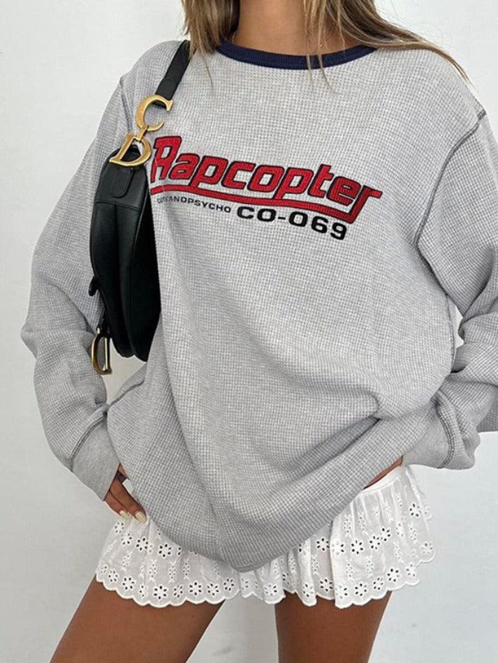 Retro Contrast Color Round Neck Loose Sweatshirts