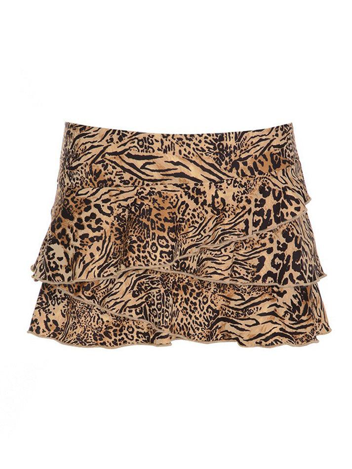 Animal Print Low-Rise Mini Pleated Skirt