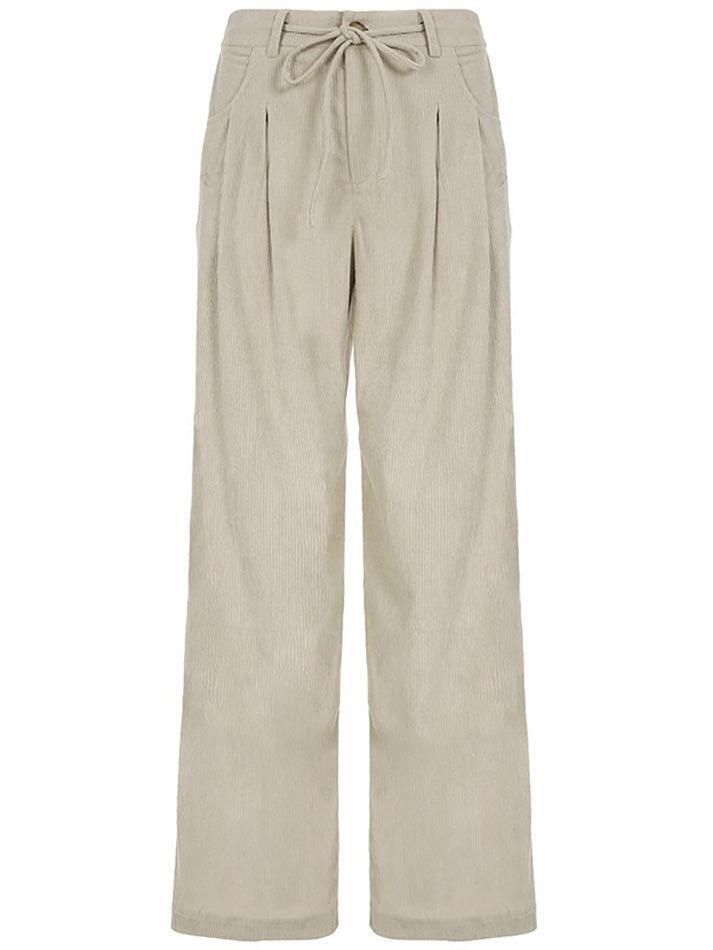 Basic Tie-Waist High-Rise Corduroy Pants