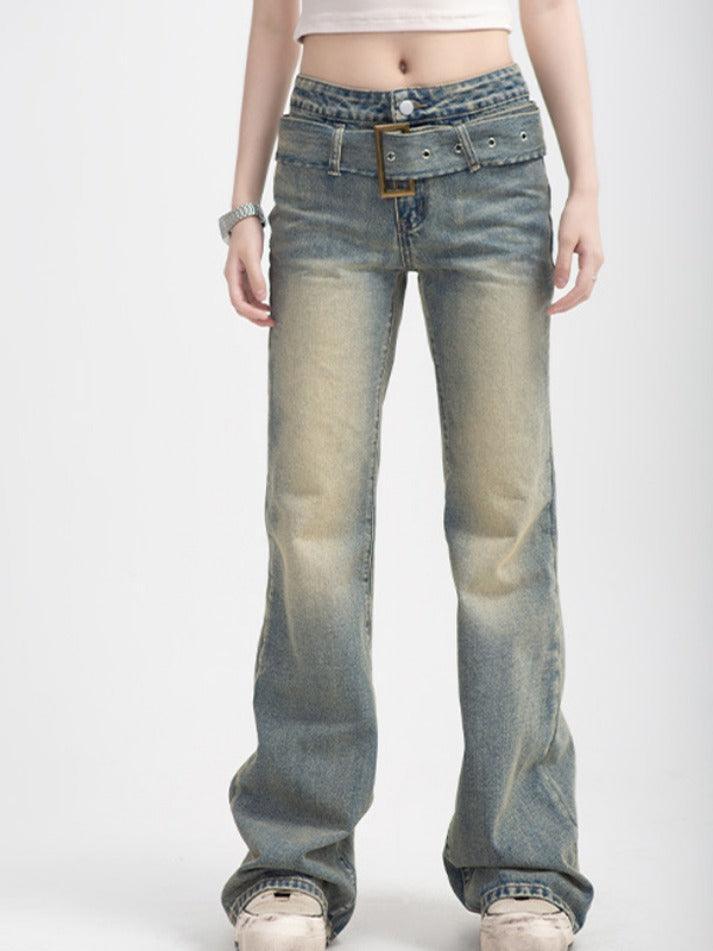 Street High Waist Straight Mop Flare Jeans