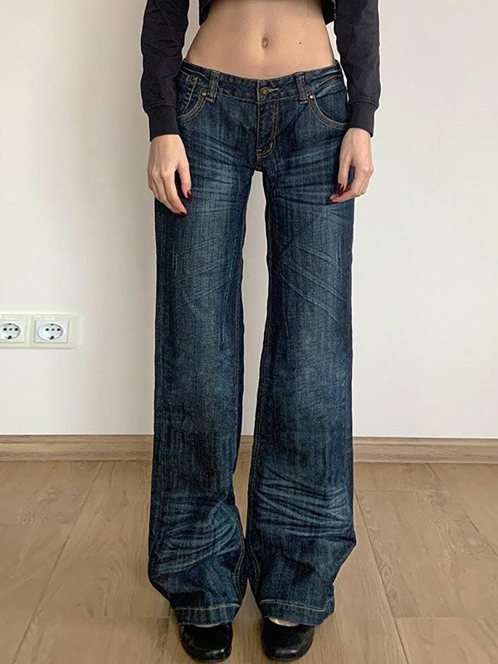 Vintage Washed Ruched Loose Low-Waist Jeans