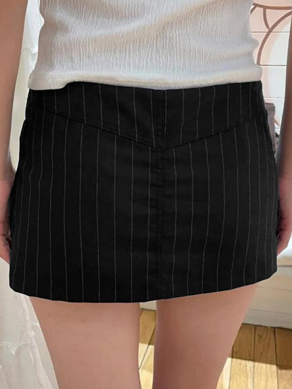 Black Striped Low Waisted Halter Skirt - AnotherChill