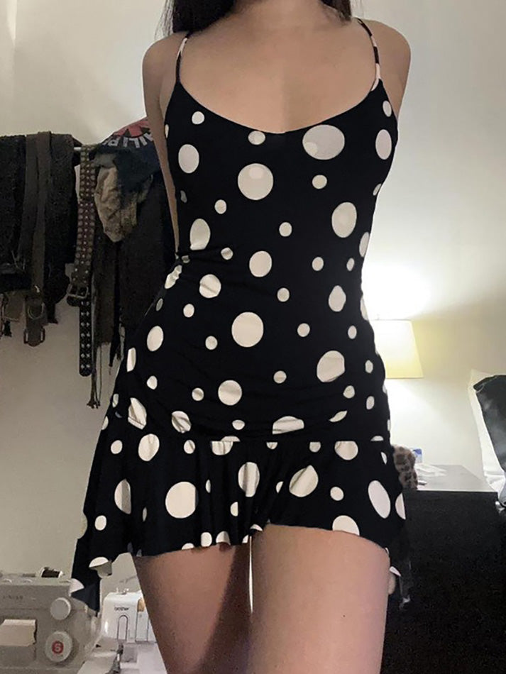 symmetrical Polka Dot Ruffle Mini Dress