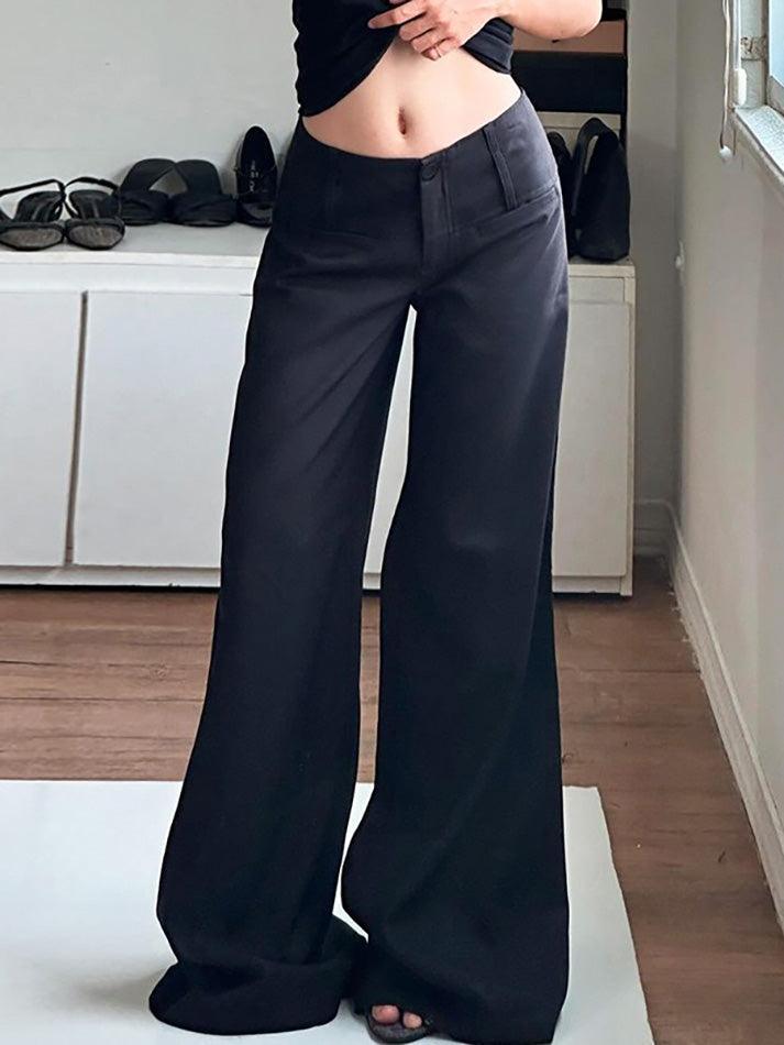 Solid Color Basic Low-Rise Wide-Leg Pants