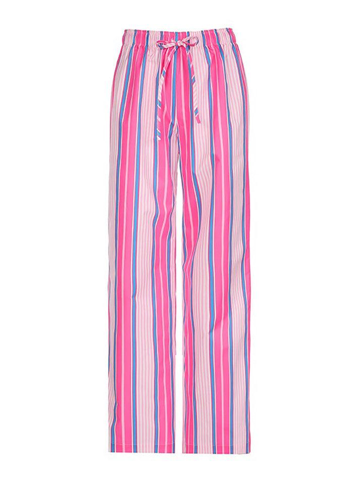 Striped Drawstring Straight-Leg Pants