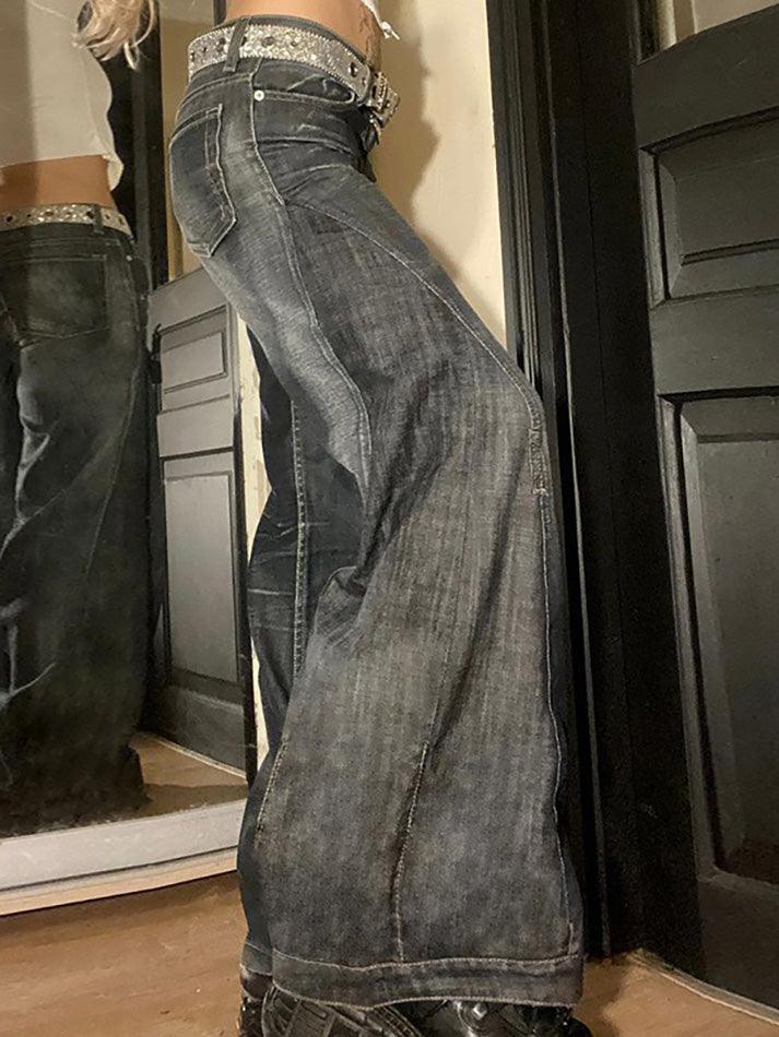 Vintage Washed A-Line Wide-Leg Jeans