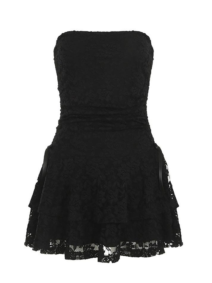 Solid Color Lace A-Line Mini Dress