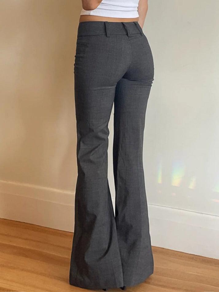 Solid Color Pleated Flare Leg Pants