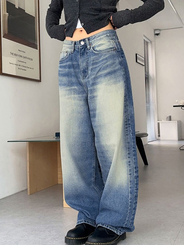 Washed Contrast Loose Wide Legs Boyfriend Jeans