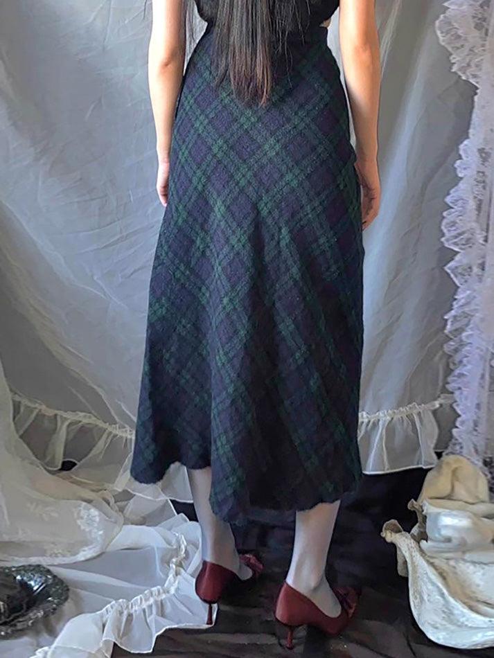 Vintage Plaid High-Waisted Midi Skirt