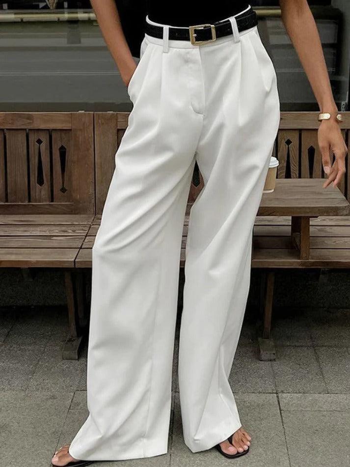 White High Rise Tailored Pants - AnotherChill