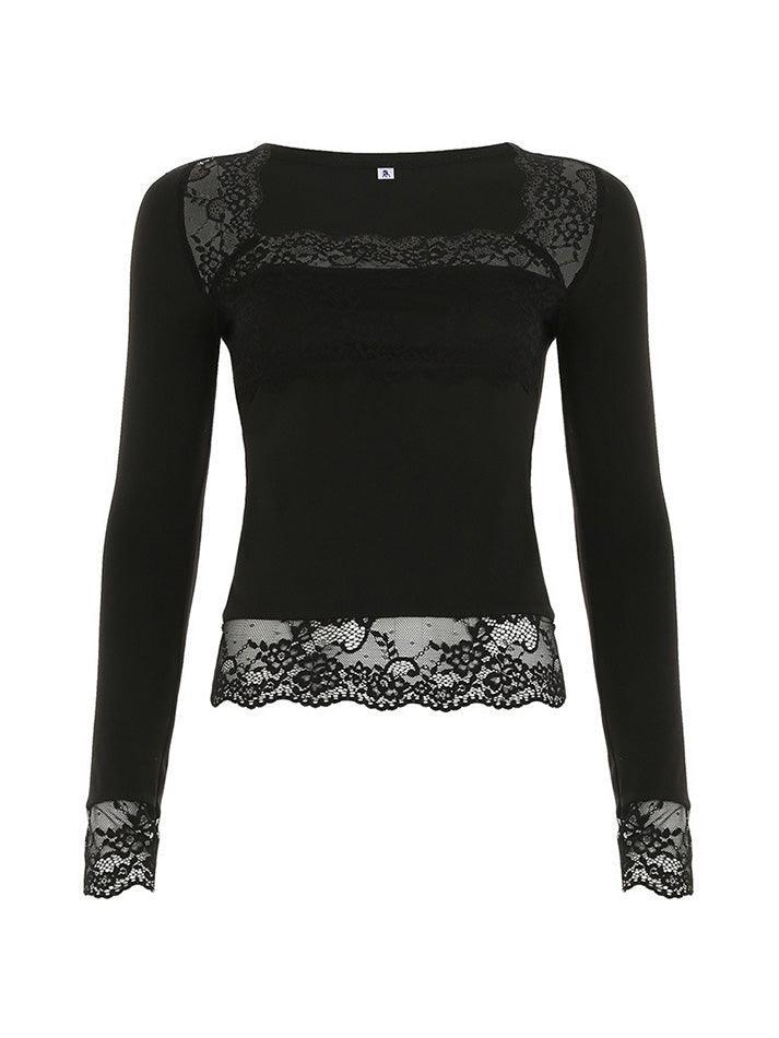 Lace Square Neck Long Sleeve Top