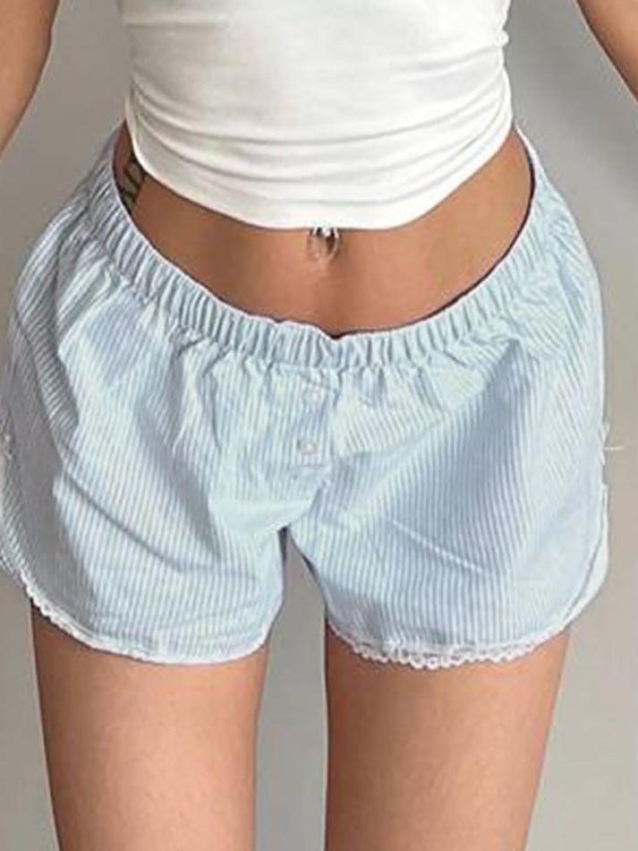 Bow Lace Patchwork Striped Shorts - AnotherChill