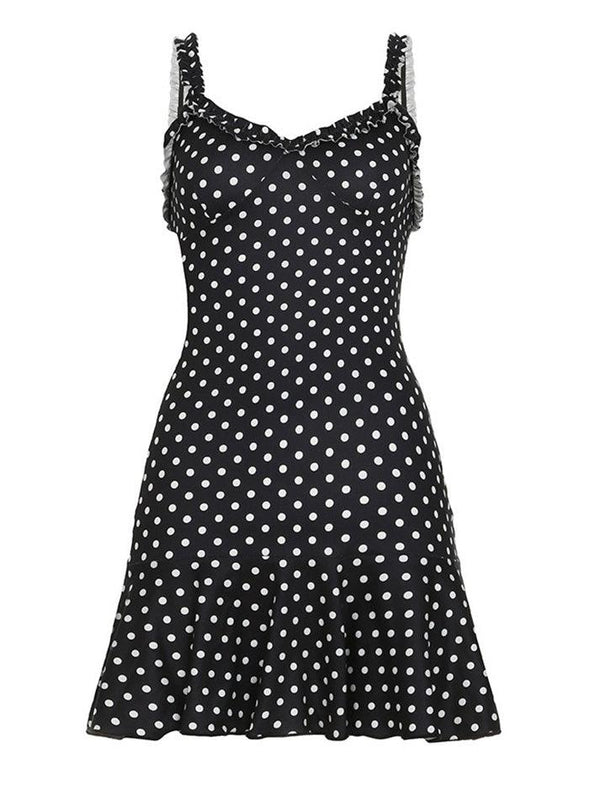 Polka Dot Backless V-Neck Cami Dress