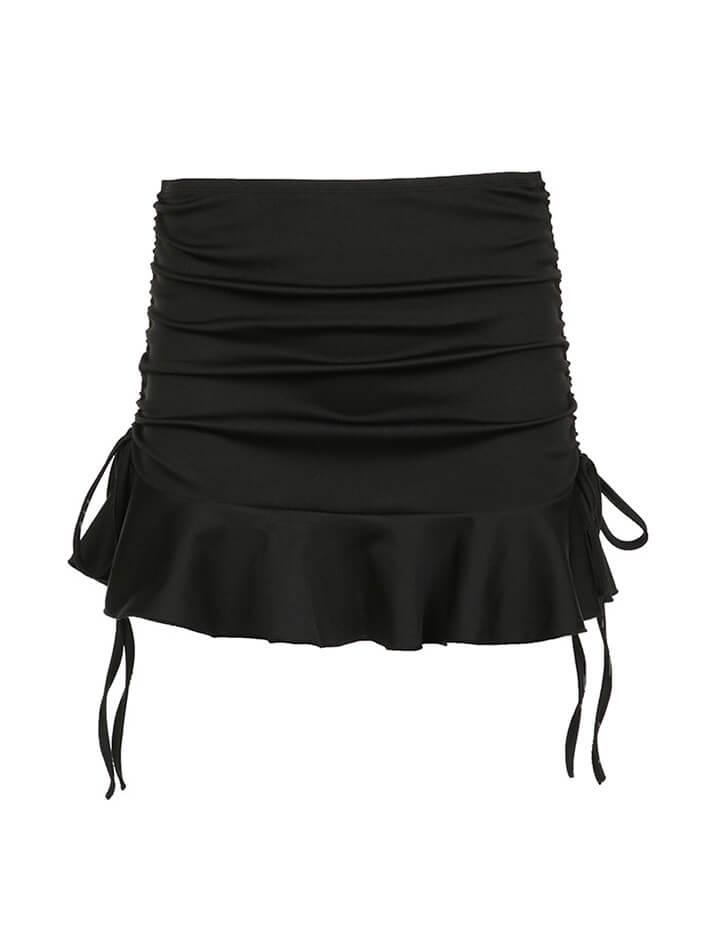 Ruched Low Waist Ruffled A-Line Skirt - AnotherChill