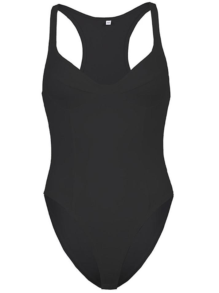 Solid Deep-V Neck Bustier Bodysuit - AnotherChill