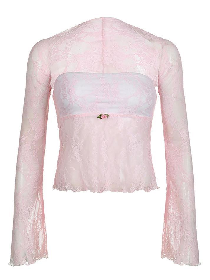 Lace Bandeau Smock Long Sleeve Tee - AnotherChill